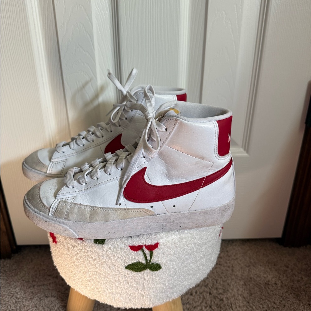 White and Red High-Top Sneakers